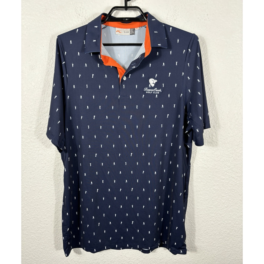 Kjus Polo Shirt XL‎ Comfort Fit Blue Beaver Creek Golf Club UPF50+ Golfers Print